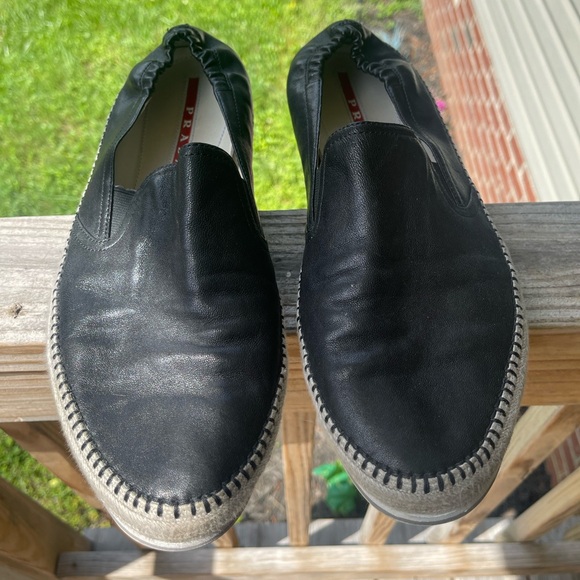 Men's Prada black leather slip on sneaker size 10 - Picture 1 of 11